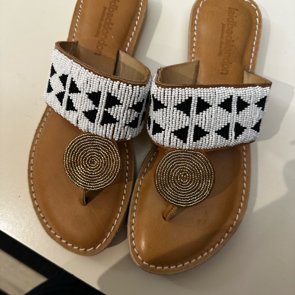 Artisan Beaded Sandals - Black and Tan